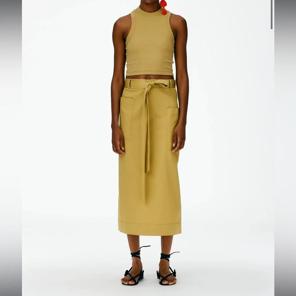 Tibi Eco Poplin Lean Back Wrap Skirt Khaki size 2 - Picture 1 of 3